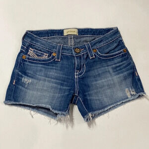 Big Star Blue Cut Off Raw Hem Western Festival Rodeo Wear Denim Jean Shorts #25